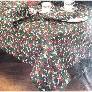 Vintage Holly Berry Christmas Print Tablecloth 52X70" Multicolor Holiday NEW